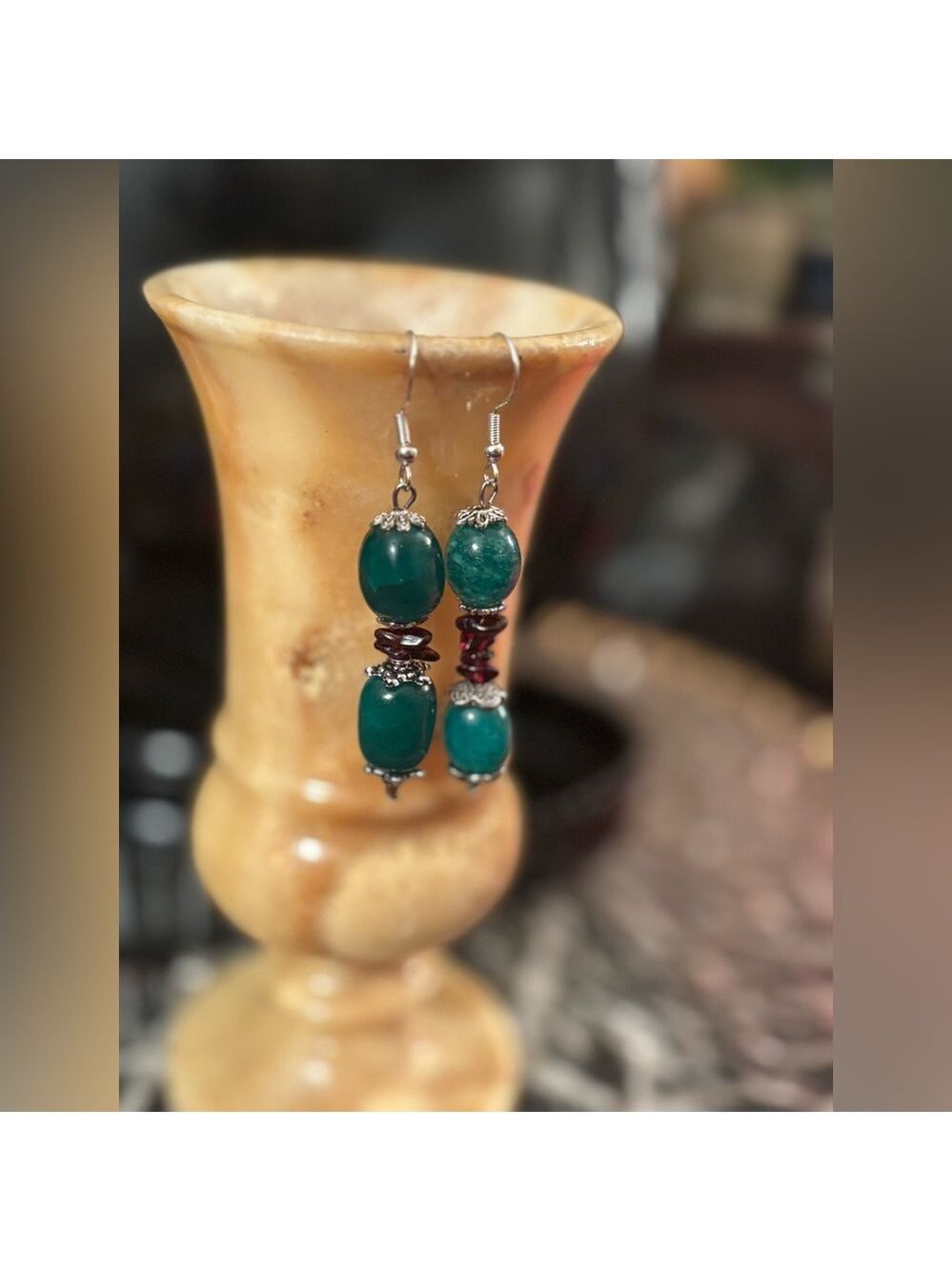 NWT Artisan Emerald & Garnet Dangle Earrings • In Bloom Collection • 925 Hooks - Picture 10 of 10